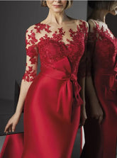 BXOXO Mermaid Evening Gown Elegant Dress Floor Length 3/4 Length Sleeve Illusion Neck Fall Wedding Guest Satin with Appliques 2025